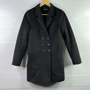 S‎ ORIGINAL Black Double Breast Button Up Wool Polyester Peacoat Jacket Size 36